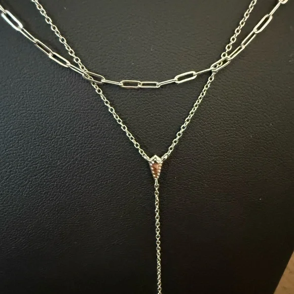 Kendra Scott Jaimee Silver-Tone Multi-Strand Paperclip Chain Y-Necklace - Picture 2 of 6